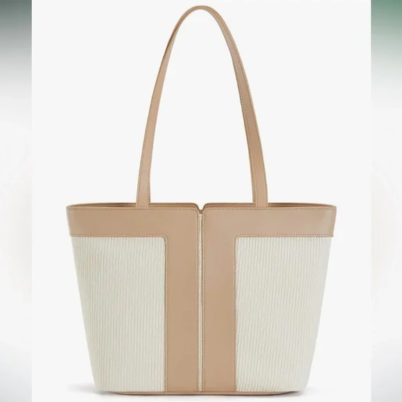 *New* Quilted Shoulder Bag/Tote Bag W/ Zipper - Tan and Beige - Picture 1 of 7